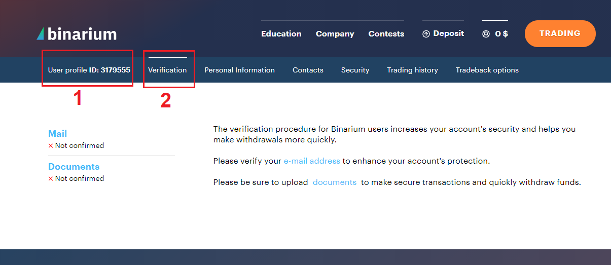Как зарегистрировать и подтвердить учетную запись в Binarium